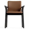 Modern Single Chair With Leather Seat Backrest And Wooden Curved Armrests