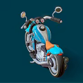3D Rendered Blue Classic Motorcycle With Orange Seat Chrome Accents And Dark Blue Background