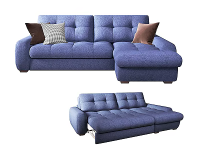 Modern Blue Tufted Sectional Sofa With Decorative Pillows And Comfortable Design 3d model