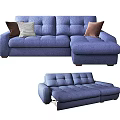 Modern Blue Tufted Sectional Sofa With Decorative Pillows And Comfortable Design 3d model