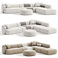 Modern Two Seater Sofa With Beige Brown Tones Pillows Ottoman And Throw Blanket