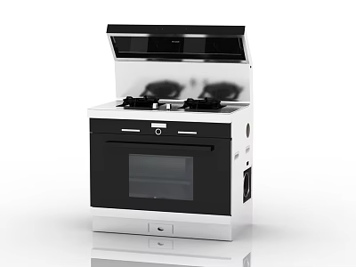 Modern Integrated Kitchen Appliance With Gas Stove Range Hood Oven And Black Silver Finish 3d model