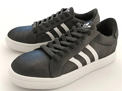Stylish Black Casual Sports Shoes With White Stripes Gray Laces And White Sole 3d model