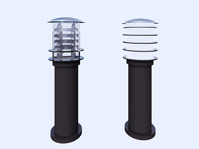 Two Modern Outdoor Lights With Black Post And Transparent Shade For Outdoor Lighting 3d model