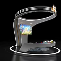 Modern Curved Exhibition Booth With Digital Screen Colorful Orbs And LED Light Ring