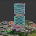 Modern High Rise Office Building With Glass Curtain Wall Overlooking Urban Landscape And Surroundings