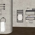 Modern Bathroom Wall With Towel Racks Rings And Gray White Towels