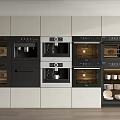 Modern Built in Kitchen Appliances With Ovens Coffee Machines And Storage Cabinets