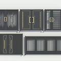 Modern Chinese Style Gates Featuring Black Frames Golden Handles And Grille Designs