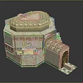 Traditional Stone Building Design With Intricate Dome Carvings And Arched Entrance