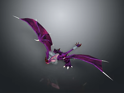 Purple Mythical Dragon With Large Wings And Sharp Spikes In Fantasy Design 3d model