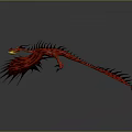 Flying Red Dragon With Spiked Patterned Wings In Dark Gray Background