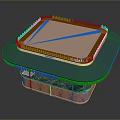 Computer Chip Structure With Green Base White Square Section And Copper Bottom Components 3d model