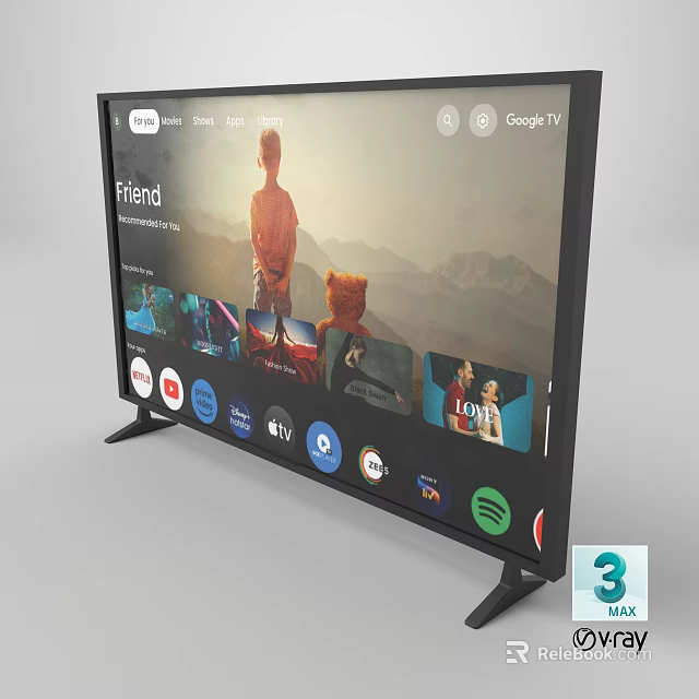 Modern Smart TV With Google TV Interface And Streaming Apps Displaying Video Content 3d model 