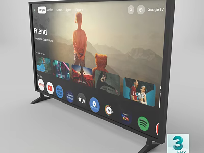 Modern Smart TV With Google TV Interface And Streaming Apps Displaying Video Content 3d model