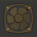 Air Conditioner Fan With Square Design Brown Housing Metal Blades And Reflective Surface