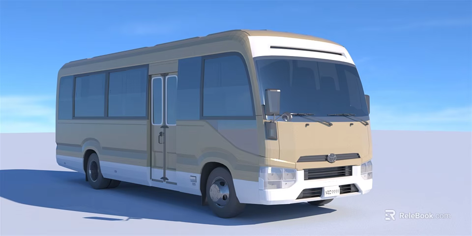 Modern Beige And White Bus with Large Windows Front Door And Sleek Exterior 3d model 