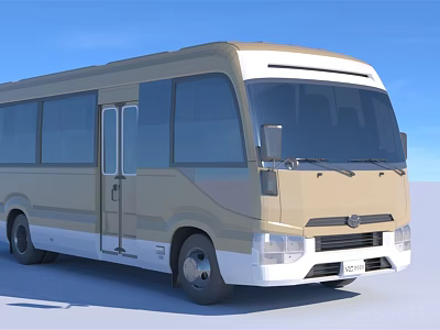 Modern Beige And White Bus with Large Windows Front Door And Sleek Exterior 3d model