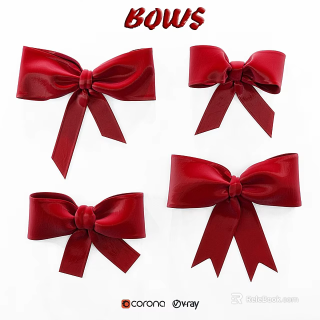 Red Satin Bowknot Pendants Decorative Hanging Ornaments With Shiny Surface And Elegant Design 3d model 