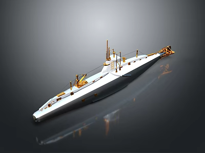 White Ship Model With Golden Details Mast And Deck Equipment 3d model