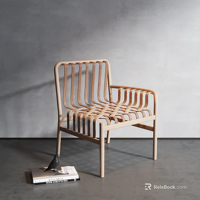 Modern Wooden Leisure Chair With Striped Backrest And Seat Design For Minimalist Indoor Use 3d model 