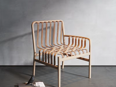 Modern Wooden Leisure Chair With Striped Backrest And Seat Design For Minimalist Indoor Use 3d model