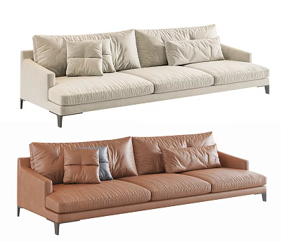 Three Seater Sofa with Fabric and Leather Upholstery and Decorative Cushions 3d model