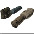 Rolled Outdoor Camping Gear In Brown Green And Beige With Straps