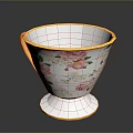 Decorative Ceramic Cup With Yellow Rim White Body Pink Rose Patterns And Yellow Handle