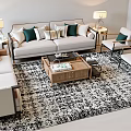 Modern Elegant Living Room Interior With Beige Sofa Coffee Table And Patterned Rug 3d model