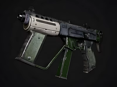 Modern Assault Rifle With Green Black And Silver Finish Textured Grip And Tactical Design 3d model