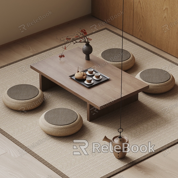 Wind Tea Table and Chair Tatami Tea Table and Chair Solid Wood Tea Table and Chair Cushion Tea Set Carpet model