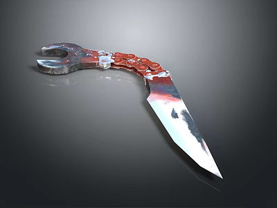 Decorative Metallic Knife With Red Chain Handle And Sharp Blade Design 3d model