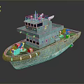 Turquoise Multi Deck Work Vessel With Upper Structure Windows And Deck Equipment 3d model