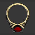Elegant Gold Ring With Red Gemstone And Intricate Engraved Patterns Design 3d model
