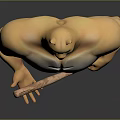 Muscular Shiba Inu Character With Well Defined Abs Holding Wooden Stick In 3D Render Style