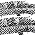 Modern L Shaped Upholstered Sofa in Neutral Tones With Throw Blanket Decorative Pillows and Balls