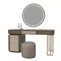 Modern Dressing Table With Round Mirror Scenic Reflection Golden Legs And Stool 3d model