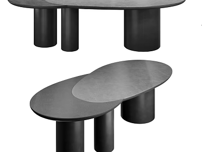 Modern Minimalist Dining Table With Irregular Top And Cylindrical Legs Design 3d model