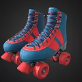 Stylish Blue And Red High Top Roller Skates With Red Wheels And Laced Design