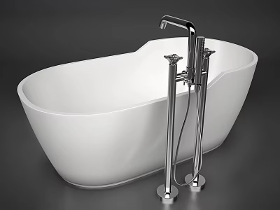 Modern White Freestanding Bathtub with Chrome Faucet and Stainless Steel Stand 3d model