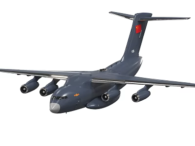 Gray Military Fighter Jet With Four Engines And Red Tail Emblem Design 3d model