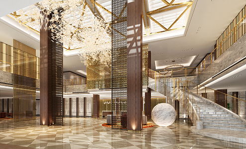 postmodern lobby hotel lobby 3d model