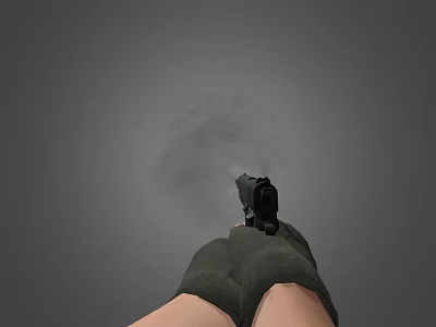 Hand Holding Black Pistol With Green Gloves And Smoke From Muzzle On Gray Background 3d model