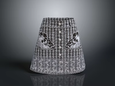 Women's Plaid Skirt With Floral Embroidery And Button Details For Daily Use 3d model