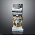 Ornate Decorative Stone Plinth Sculpture With Carved Lion Head Design And Detailed Craftsmanship