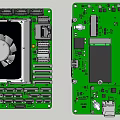 Detailed View of Green Circuit Boards With Fan Multiple Ports And Electronic Components