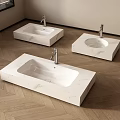 Modern Bathroom Washbasins With White Marble Design And Chrome Faucets On Wooden Floor