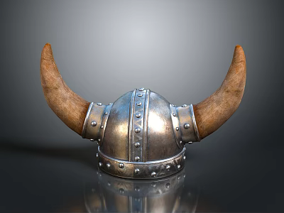 Viking Weapon Helmet With Horned Design And Metal Riveted Construction 3d model