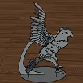 Metal Bird Sculpture with Spread Wings on Metal Base and Wooden Floor